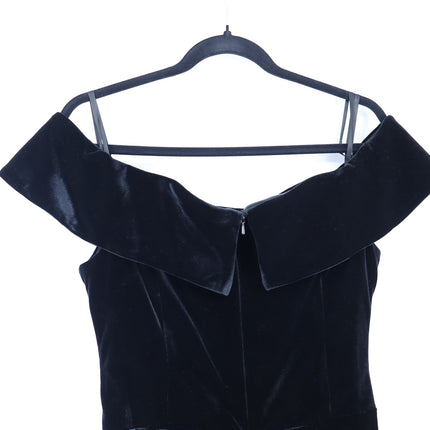 XSCAPE Cassandra Dress Black Velvet Ruffle Off The Shoulder Women's 14