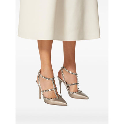 VALENTINO GARAVANI Rockstud Metallic Pumps Iron Ankle Strap Women's 41.5/US 11.5