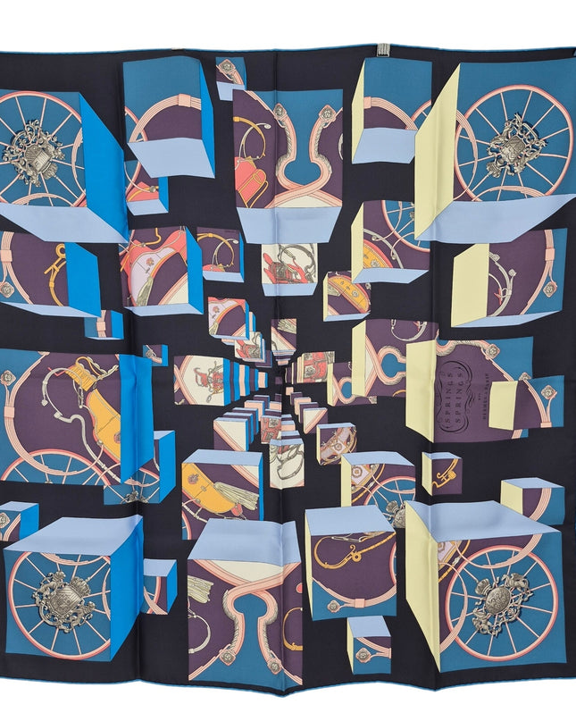 Hermes NWOT Springs Spring Silk Scarf Luxury Satin Rolled Trim 3D 90cm