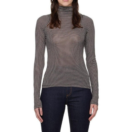 Rag & Bone Shaw Turtleneck Top Paneled Houndstooth Maroon Long Sleeve Women's S