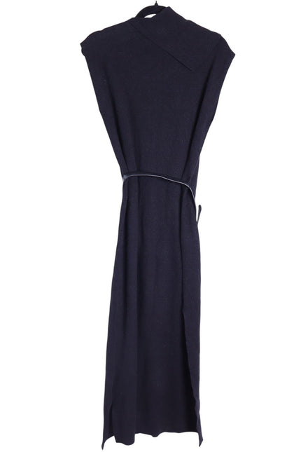 KAREN MILLEN NWT Black Wool Blend Belted Knit Midi Dress Short Sleeve Women's XS
