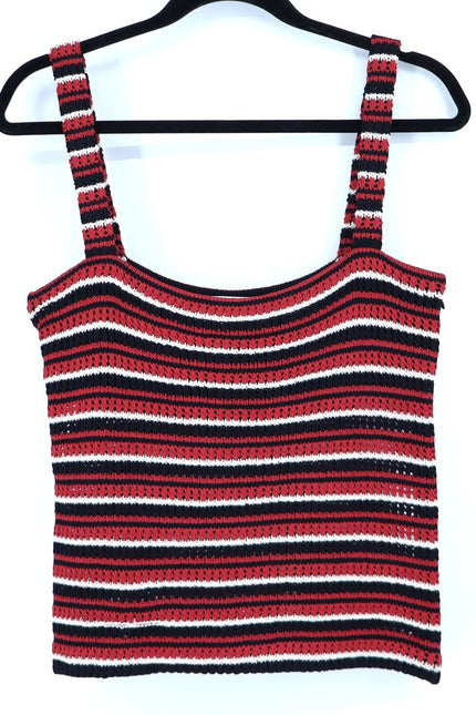 ST. JOHN Crochet Stripe Tank Red Black and White Sleeveless Knit Women's M