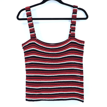 ST. JOHN Crochet Stripe Tank Red Black and White Sleeveless Knit Women's M