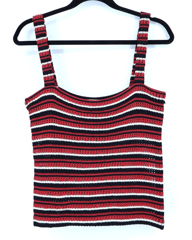 ST. JOHN Crochet Stripe Tank Red Black and White Sleeveless Knit Women's M