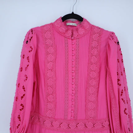 Alice + Olivia Clark Mini Dress French Rose Pink Embroidered Tiered Women's 12