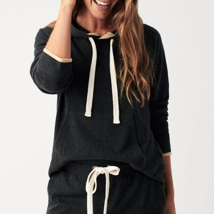 Faherty Legend Sweater Hoodie Heathered Black Twill Marled Pullover Women's S