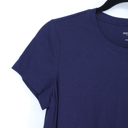 Lafayette 148 The Modern T-Shirt Navy Blue Crew Neck Short Sleeve Women's S