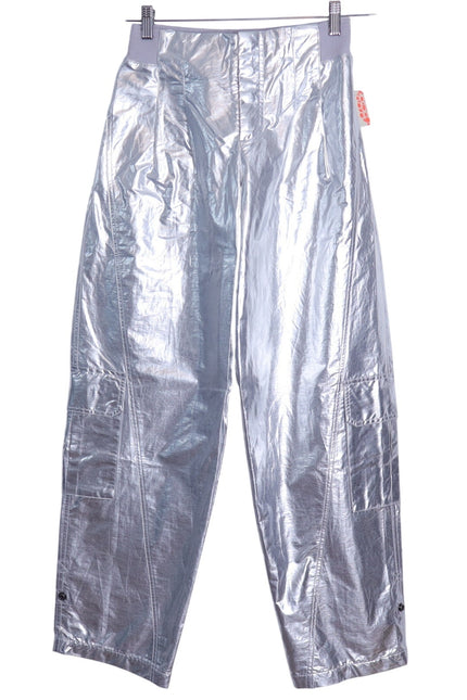 FP MOVEMENT NWT Mesmerize Me Shine Pants Silver Cargo Pull On Women's XS