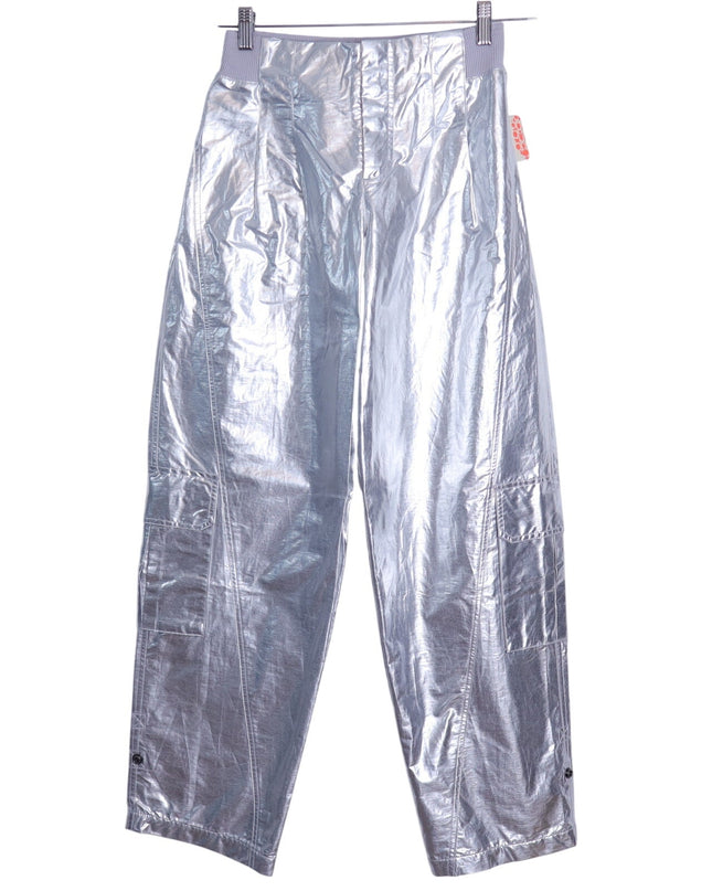 FP MOVEMENT Mesmerize Me Shine Pants NWT Silver Cargo Pull On Women's XS