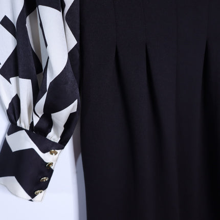JESSIE LIU Ponte Midi Dress Black Printed Sleeves Tailored Fit Women's XS