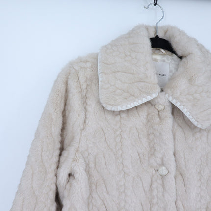 Avec Les Filles Faux Fur Cable Knit Jacket Beige Button Up Collared Women's XS