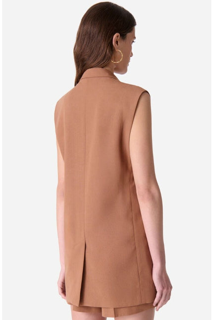 VANESSA BRUNO Christen Belted Longline Sleeveless Jacket Camel Women's 40/US 8