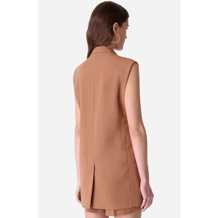 VANESSA BRUNO Christen Longline Sleeveless Jacket Camel Belted Women's 40/US 8