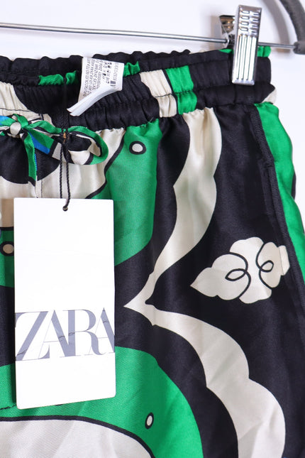 ZARA NWT Printed High Waisted Bermuda Shorts Green Black Pull On Women's S