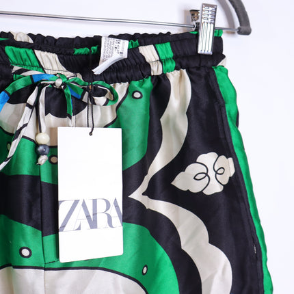 ZARA NWT Printed High Waisted Bermuda Shorts Green Black Pull On Women's S