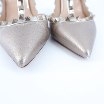VALENTINO GARAVANI Rockstud Metallic Pumps Iron Ankle Strap Women's 41.5/US 11.5