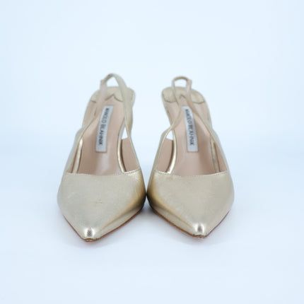 Manolo Blahnik Carolyne Slingback Pump Metallic Gold Leather Women's 37.5 US 7.5
