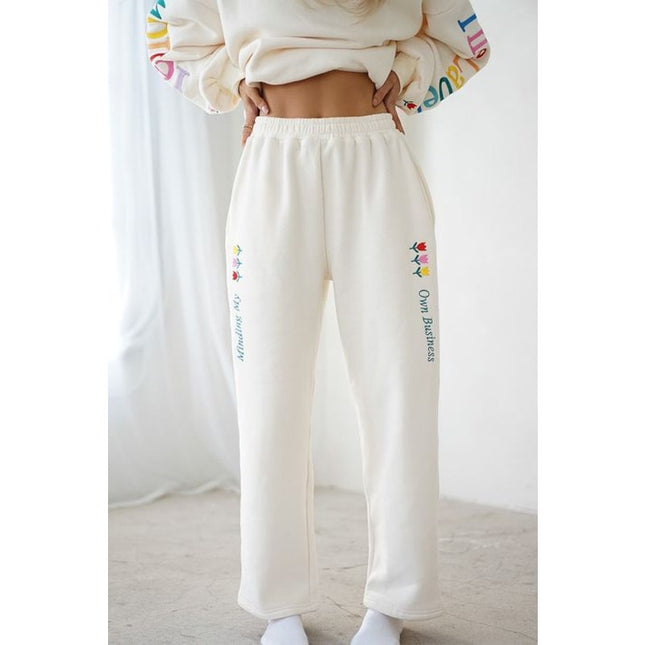 YLLW The Label Minding My Own Business Sweatpants Ivory NWT Pull On Women's XL