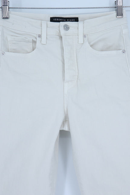 VERONICA BEARD Ryleigh Slim Straight Jeans Ecru High Rise Button Fly Women's 26