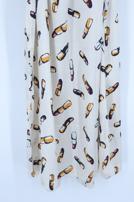 RECLINER Silk Lipstick Print Robe Midi Ivory Loungewear Luxury Satin Women's S