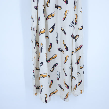 RECLINER Silk Lipstick Print Robe Midi Ivory Loungewear Luxury Satin Women's S