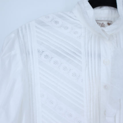 Mille Georgina Top White NWT Lace Button Front Long Sleeve Blouse Women's XS