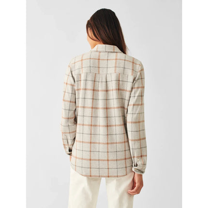 Faherty Legend Sweater Shirt Open Tundra Grey Windowpane Button Down Women's M