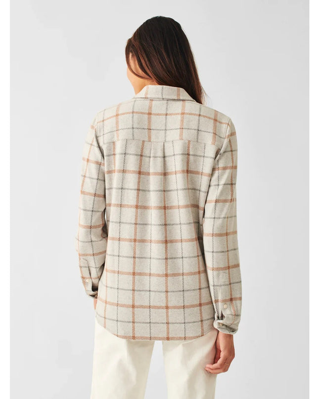 Faherty Legend Sweater Shirt Open Tundra Grey Windowpane Button Down Women's M