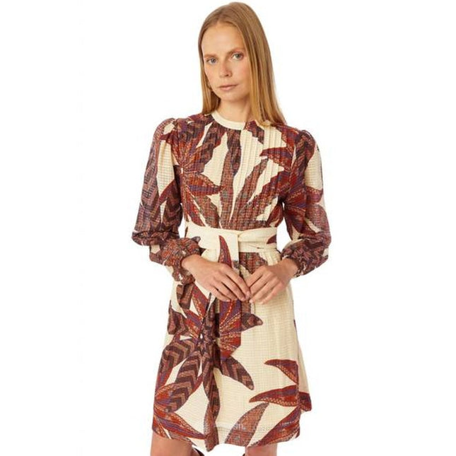 MARIE OLIVER Catie Mini Dress Anise Print Pleated Long Sleeve Women's S