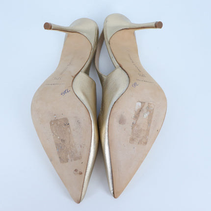 Manolo Blahnik Carolyne Slingback Pump Metallic Gold Leather Women's 37.5 US 7.5