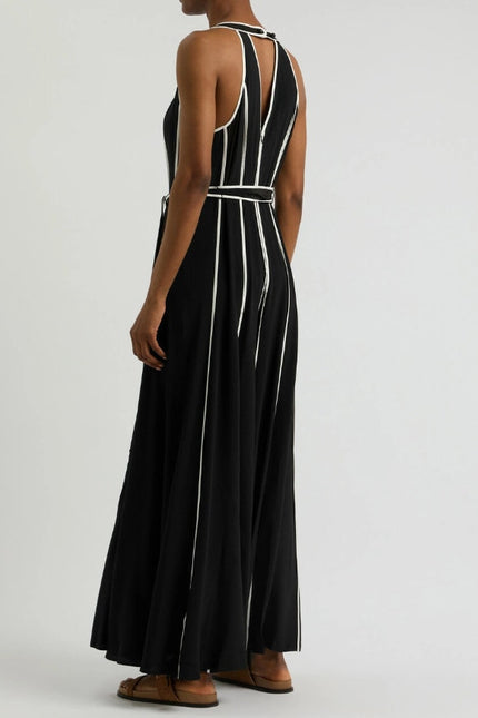 DIANE VON FURSTENBERG Jasper Wide Leg Jumpsuit Black and White NWT Women's L