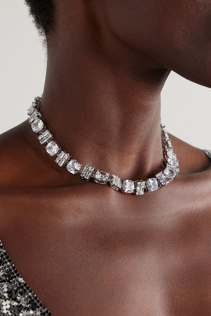 PACO RABANNE Embellished Necklace CZ Crystal Oversized Silver and Clear NIB