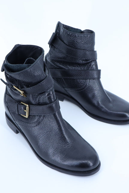 KATE SPADE Sabina Moto Ankle Boot Black Leather Double Buckle Women's 7