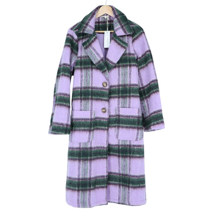Mystree Plaid Mohair Midi Overcoat NWT Lavender Long Sleeve Women's M