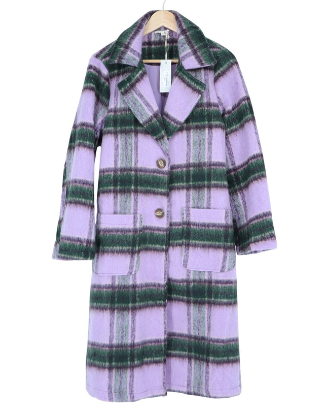 Mystree Plaid Mohair Midi Overcoat NWT Lavender Long Sleeve Women's M
