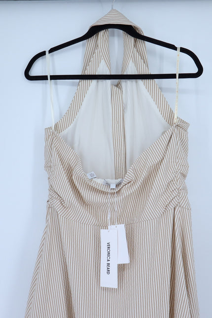 VERONICA BEARD Mackey Seersucker Dress Khaki White NWT Stretch Cotton Women's 10