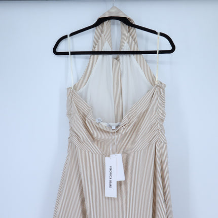 VERONICA BEARD Mackey Seersucker Dress Khaki White NWT Stretch Cotton Women's 10