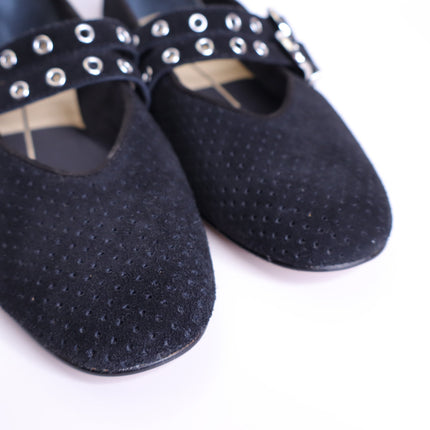 DOLCE VITA Baylee Grommet Mary Jane Flats Onyx Black Perforated Suede Women's 6