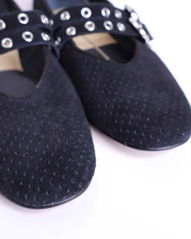 DOLCE VITA Baylee Grommet Mary Jane Flats Onyx Black Perforated Suede Women's 6