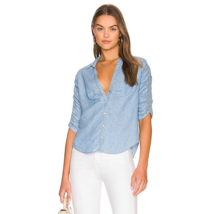 Veronica Beard Porta Shirt Blue Lakeshore NWT Snap Front Half Sleeve Women's XS