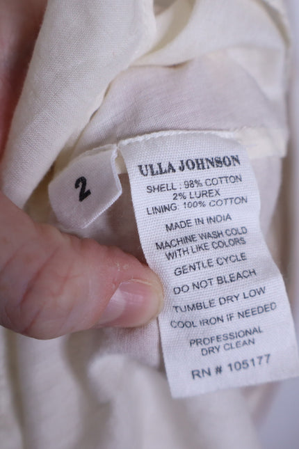 ULLA JOHNSON Lilliana Dress Cream Ruffled Sleeve Maxi Tiered Skirt Women's 2