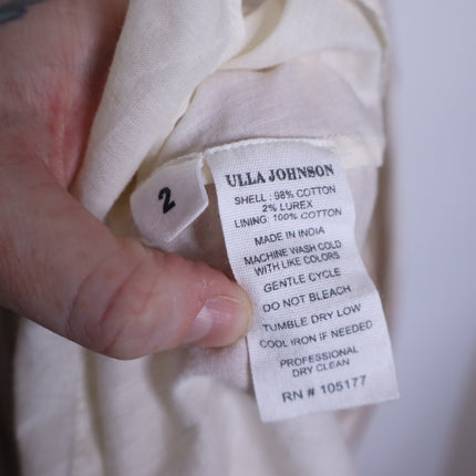 ULLA JOHNSON Lilliana Dress Cream Ruffled Sleeve Maxi Tiered Skirt Women's 2