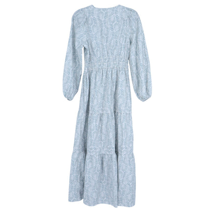 by ANTHROPOLOGIE Somerset Maxi Dress Blue Printed Popover Long Sleeve Women's XS