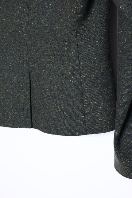 THEORY Tweed Blazer Olive Green Removable Rabbit Fur Collar Jacket Women's 8