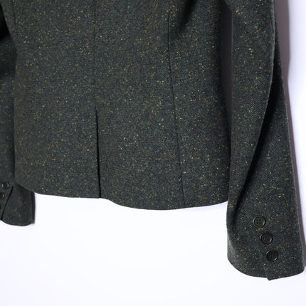 THEORY Tweed Blazer Jacket NWOT Olive Green Removable Rabbit Fur Collar Women's 8