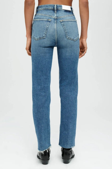 RE/DONE Comfort Stretch High Rise Jeans Stove Pipe Mid 70s Blue Women's 25