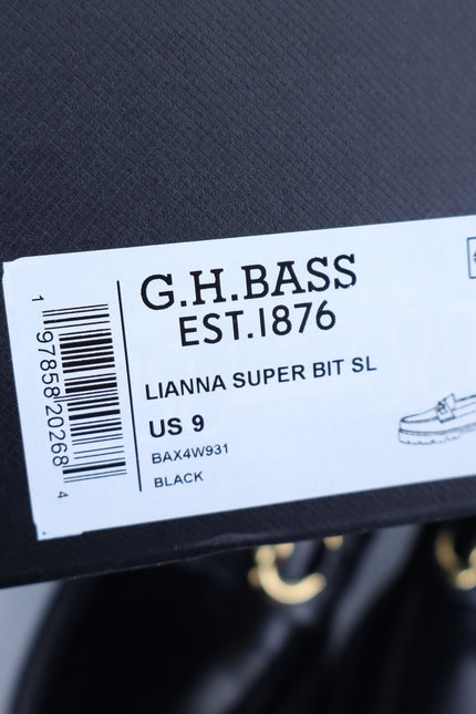 G.H. BASS Lianna Bit Weejun Loafers Black NIB Super Lug Gold Horse Bit Women's 9