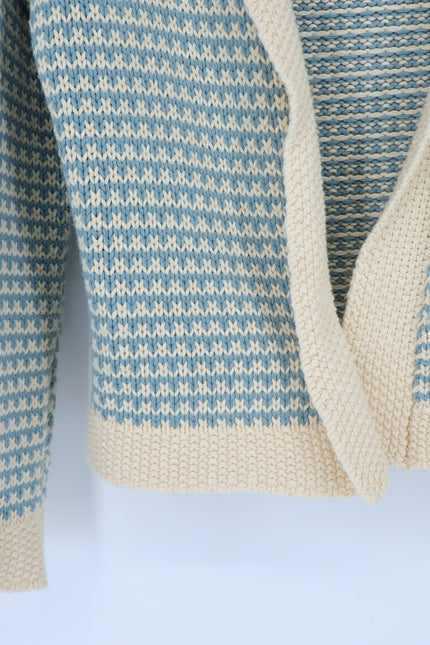 THE GREAT. Minicheck Lodge Cardigan Sweater Morning Sky Open Front Women's 0 XS