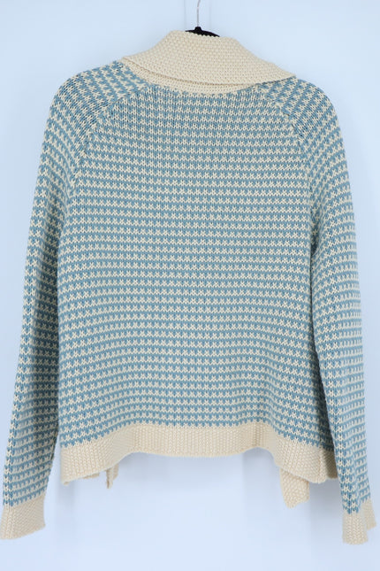 THE GREAT. Minicheck Lodge Cardigan Sweater Morning Sky Open Front Women's 0 XS