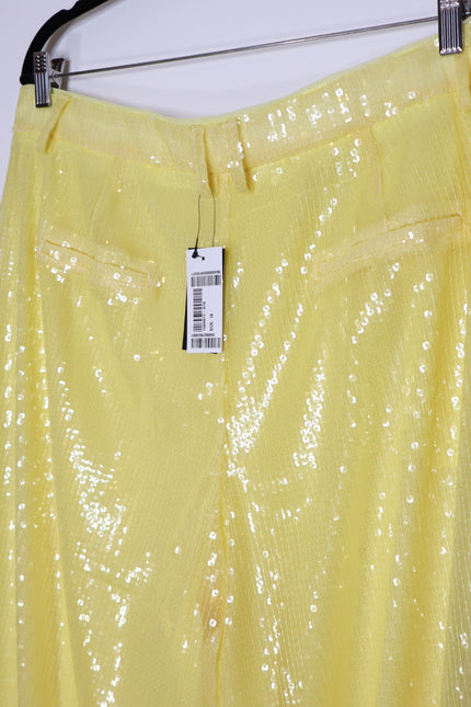 STAUD NEW Luisa Trouser Pleated Sequin Wide-leg Yellow High Rise Women's 16